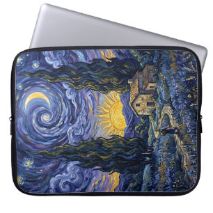Van Gogh stijl cipres schemering middernacht maan Laptop Sleeve