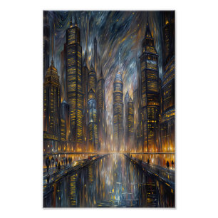 Van Gogh stijl futuristische stadslandschap kunst Foto Afdruk
