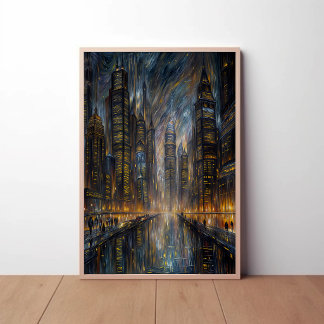 Van Gogh stijl futuristische stadslandschap kunst Perfect Poster