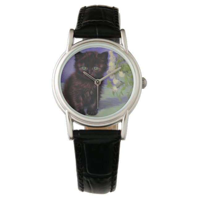 Van Gogh Stijl Kat met Witte Bloemen Horloge (Voorkant)