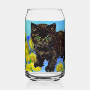 Van Gogh Stijl Kat met Zonnebloemen Blikvorm Glas