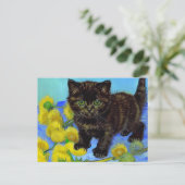 Van Gogh Stijl Kat met Zonnebloemen Briefkaart (Staand voorkant)
