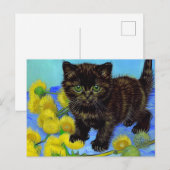 Van Gogh Stijl Kat met Zonnebloemen Briefkaart (Voorkant / Achterkant)