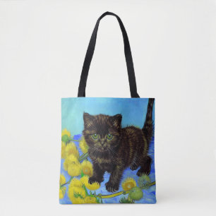 Van Gogh Stijl Kat met Zonnebloemen Draagtas
