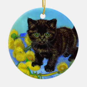 Van Gogh Stijl Kat met Zonnebloemen Keramisch Ornament
