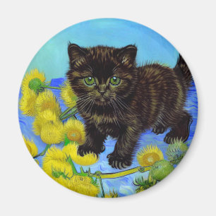 Van Gogh Stijl Kat met Zonnebloemen Magneet