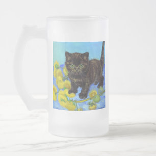 Van Gogh Stijl Kat met Zonnebloemen Matglas Bierpul