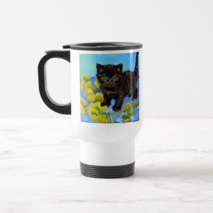 Van Gogh Stijl Kat met Zonnebloemen Reisbeker