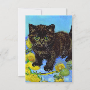 Van Gogh Stijl Kat met Zonnebloemen RSVP Kaartje