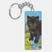 Van Gogh Stijl Kat met Zonnebloemen Sleutelhanger (Voorkant Links)