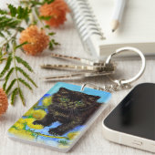 Van Gogh Stijl Kat met Zonnebloemen Sleutelhanger (Voorkant Rechts)