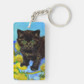 Van Gogh Stijl Kat met Zonnebloemen Sleutelhanger (achterkant)