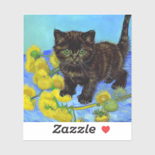 Van Gogh Stijl Kat met Zonnebloemen Sticker