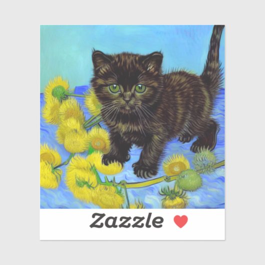 Van Gogh Stijl Kat met Zonnebloemen Sticker (Vel)