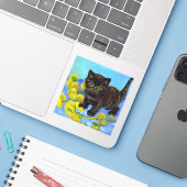 Van Gogh Stijl Kat met Zonnebloemen Sticker (Laptop met iPhone)