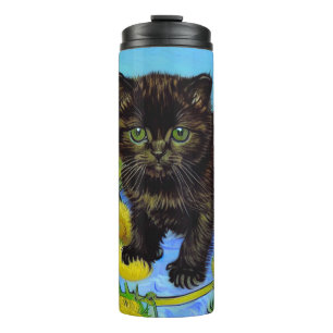 Van Gogh Stijl Kat met Zonnebloemen Thermosbeker