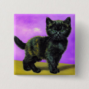 Van Gogh Stijl Kat Vierkante Button 5,1 Cm