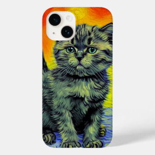 Van Gogh Stijl Kat Zonsondergang Strand Case-Mate iPhone 14 Hoesje