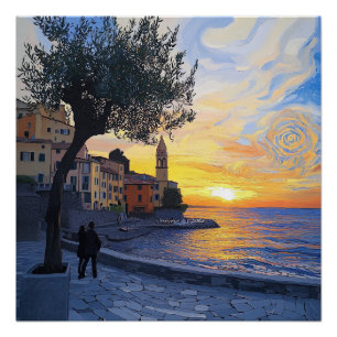 Van Gogh stijl Ligurische zonsondergang – Glanzend Perfect Poster