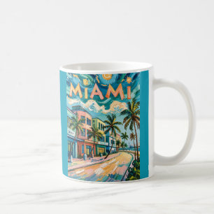 Van Gogh stijl Miami Ocean Drive Kleurrijk Strand Koffiemok