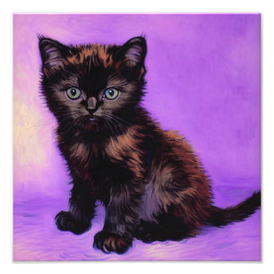Van Gogh Stijl Paarse kat Foto Afdruk