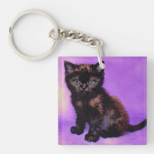 Van Gogh Stijl Paarse kat Sleutelhanger