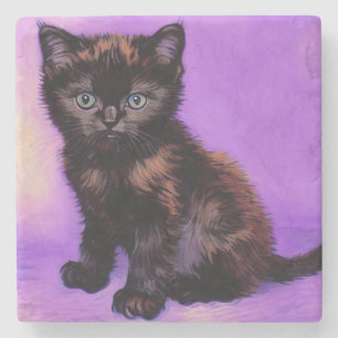 Van Gogh Stijl Paarse kat Stenen Onderzetter