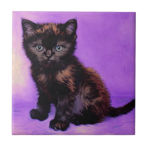 Van Gogh Stijl Paarse kat Tegeltje