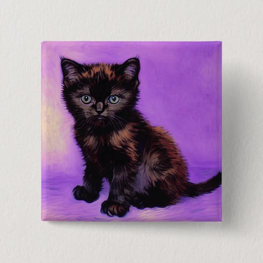 Van Gogh Stijl Paarse kat Vierkante Button 5,1 Cm (Voorkant)
