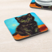 Van Gogh Stijl Pouting Kitten Bier Onderzetter (Linkerzijde)