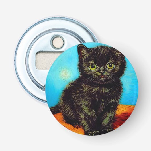 Van Gogh Stijl Pouting Kitten Button Flesopener (Voorkant)