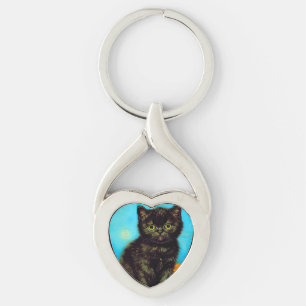 Van Gogh Stijl Pouting Kitten Sleutelhanger