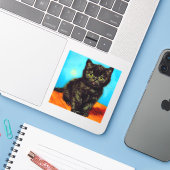 Van Gogh Stijl Pouting Kitten Sticker (Laptop met iPhone)
