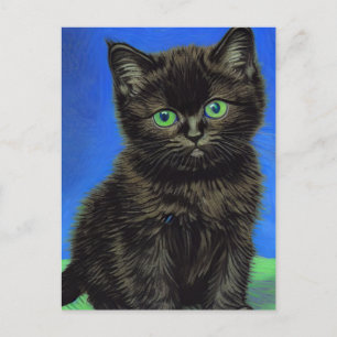Van Gogh Stijl Zwart Kitten Feestdagenkaart