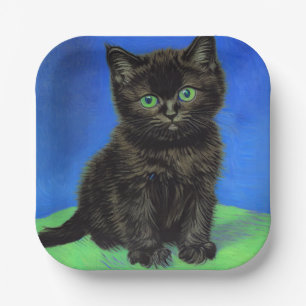 Van Gogh Stijl Zwart Kitten Papieren Bordje