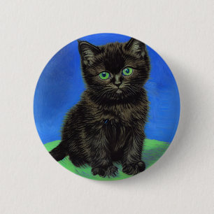 Van Gogh Stijl Zwart Kitten Ronde Button 5,7 Cm