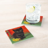 Van Gogh Stijl Zwarte Kat Glazen Onderzetter (Schuin)