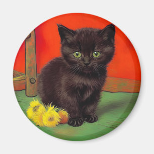 Van Gogh Stijl Zwarte Kat Magneet