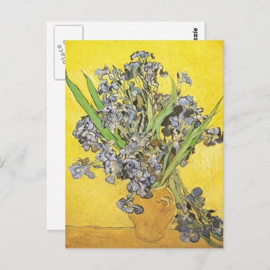 Van Gogh Still Life Vase, Irises (F678) Fine Art Briefkaart (Voorkant / Achterkant)