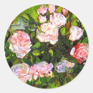 Van Gogh Stilleven met roze rozen Ronde Sticker