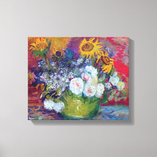 Van Gogh - Stilleven met rozen en zonnebloemen Canvas Afdruk