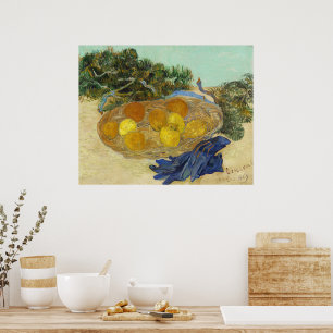 Van Gogh Stilleven van Sinaasappels Citroenen Blau Poster