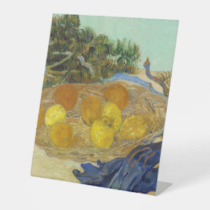 Van Gogh Stilleven van Sinaasappels Citroenen Blau Reclamebord Met Voetstuk