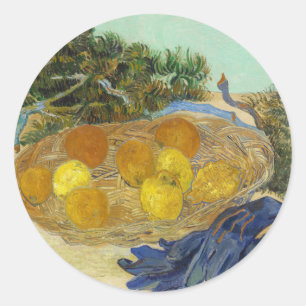 Van Gogh Stilleven van Sinaasappels Citroenen Blau Ronde Sticker