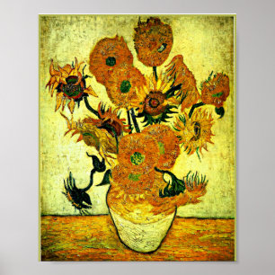 Van Gogh - stilstaande levensfase met 14 zonnebloe Poster