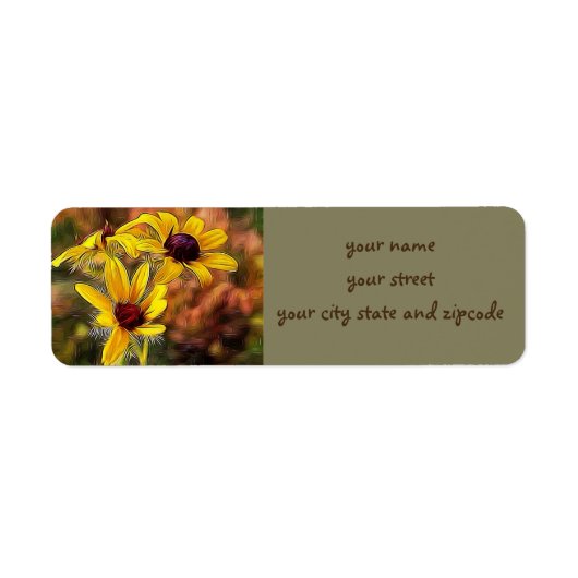Van Gogh Style Black Eyed Susan Flowers Etiket (Voorkant)