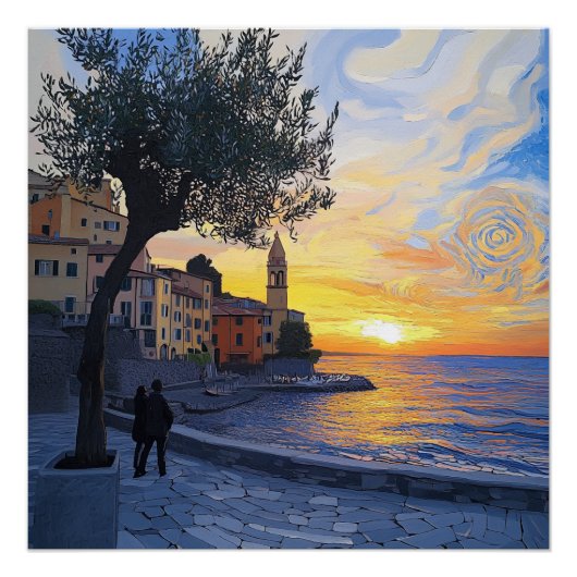 Van Gogh Style Ligurian Sunset – Glossy Art Poster (Devant)