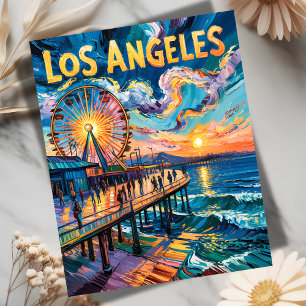 Van Gogh Style Los Angeles Pier Sunset Travel Briefkaart