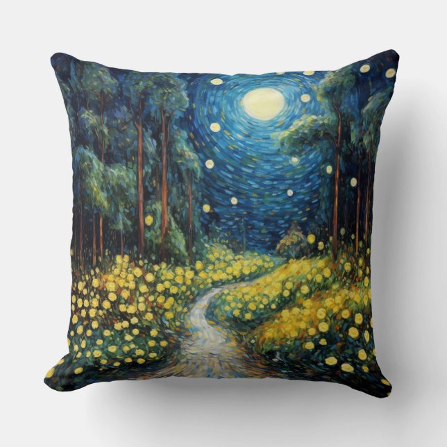 Van Gogh Style Moon coussin d'accent du sentier (Recto)