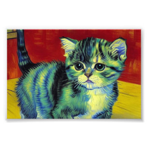 Van Gogh Tabby Cat Foto Afdruk